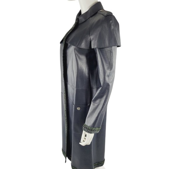 Chanel Navy Lambskin Leather Long Jacket - Picture 3 of 9